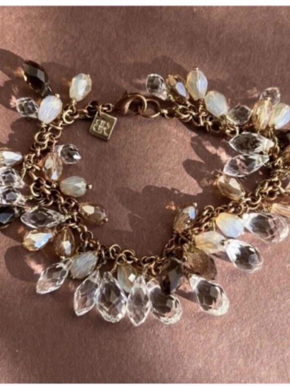 New! BANANA REPUBLIC Gold Tone Crystal Teardrop Cluster Bracelet 7" (2001) NWT